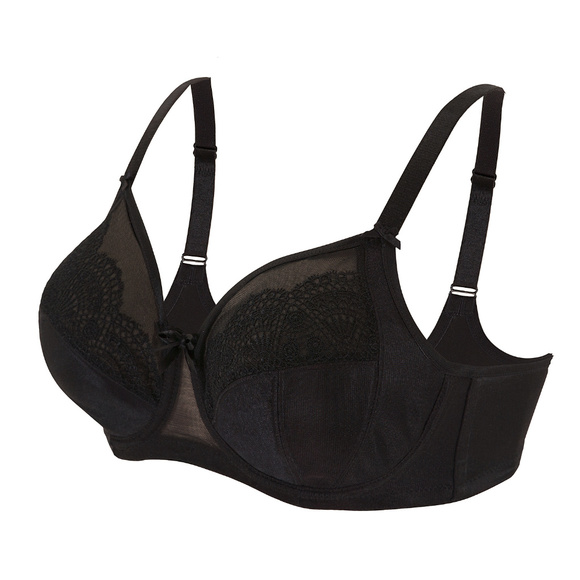 Glamorise 34D WONDERWIRE Bra Satin & Lace UNDERWIRE (FLEXI SIDE BONES) Black NEW - Picture 8 of 16